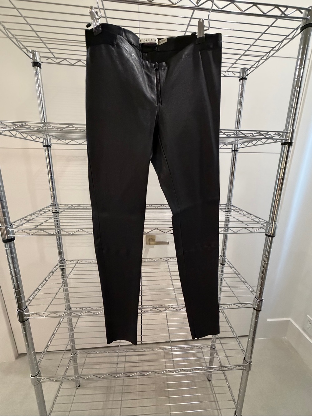 NWT Alice + Olivia Black Leather Skinny Leg Pants